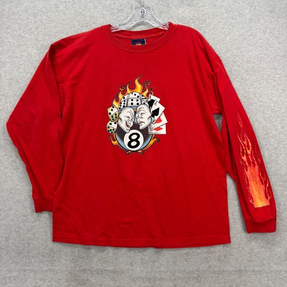JNCO Jeans Long Sleeve Shirt Mens XL Red Dice 8 Ball Flame Vintage Tee Skater